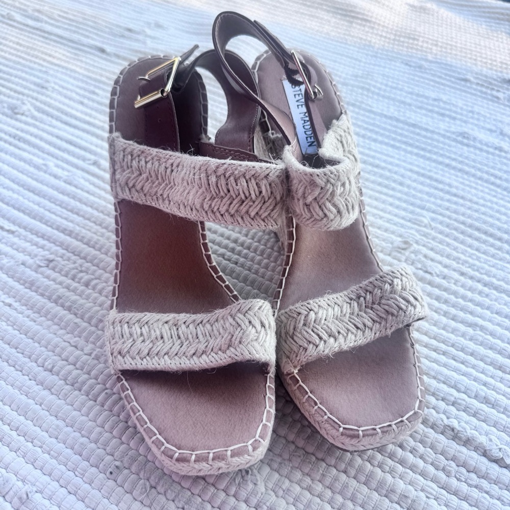 Steve Madden Natural Beige Size 10 Espadrille Wedge Sandals - Picture 3 of 10